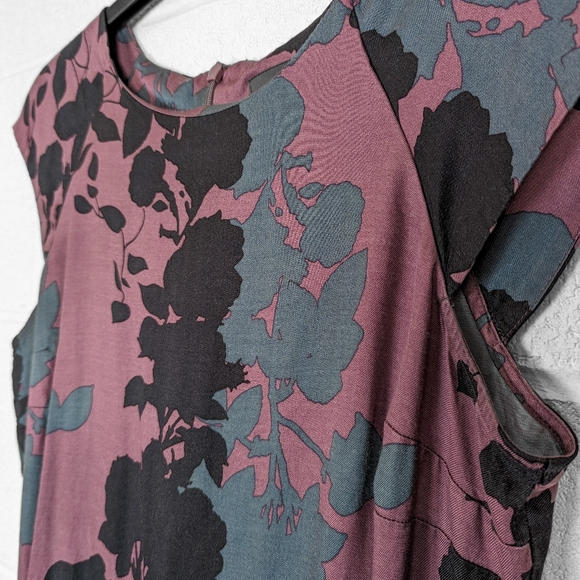 2/$20 Mexx Midi Dress Purple Teal Floral Cap Sleeve Small Viscose Semi-forml - Picture 8 of 8